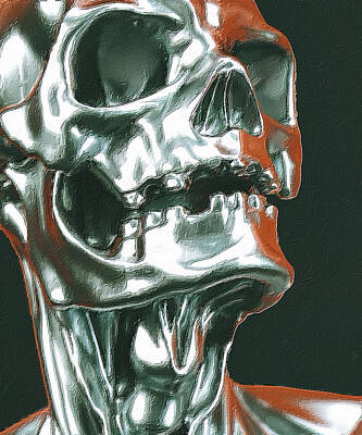 Animal Paintings David Stribbling - Sugar Skull Metal Robot Pattern Head Face Mayan Mexico metallic by Tony Rubino