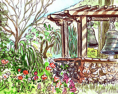 Popular Rustic Parisian Rights Managed Images - Summer Garden With Gazebo And Bells Watercolor  Royalty-Free Image by Irina Sztukowski