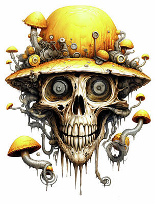 Steampunk Digital Art - Summer Hat Mushroom Skull Steampunk Weirdcore AI by EML CircusValley