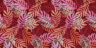 Abstract Drawings Rights Managed Images - Summer hawaiian seamless pattern with exotic tropical plants  Royalty-Free Image by Julien