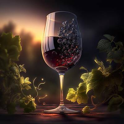 Wine Digital Art Royalty Free Images - Summer Vineyard Royalty-Free Image by HusbandWifeArtCo