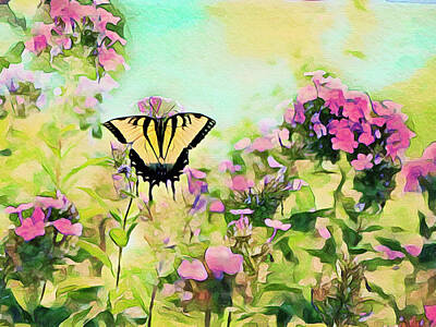 All Black On Trend - Summertime Yellow Swallowtail Butterfly by Ann Powell