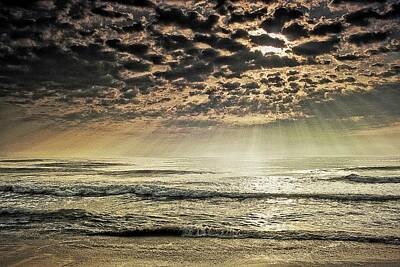 Lori A Cash Royalty-Free and Rights-Managed Images - Sun Shining through the Clouds Over the Ocean by Lori A Cash