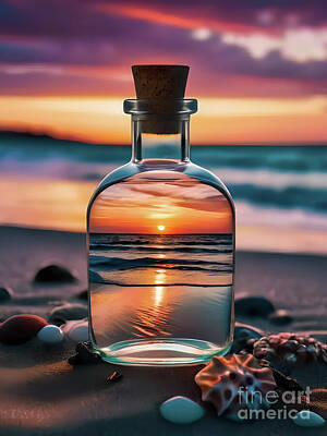 Thomas Kinkade Royalty Free Images - Sundown At Gran Canarias Coast Line In A Bottle At The Beach Royalty-Free Image by Ingo Klotz