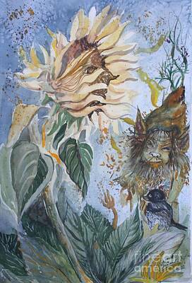 Sunflowers Paintings - Sunflower and Troll by Mindy Newman