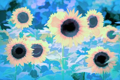 Impressionism Photos - Sunflower Blue Art by David Pyatt