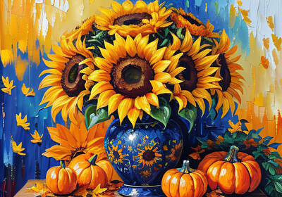 Sunflowers Digital Art - Sunflower Blues by Patricia Betts
