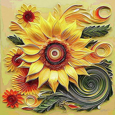 Sunflowers Digital Art -  Sunflower from the Land of Summer by Lena Owens - OLena Art Vibrant Palette Knife and Graphic Design