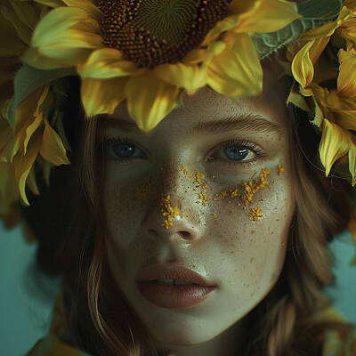 Sunflowers Paintings - Sunflower girl by Jose Alberto