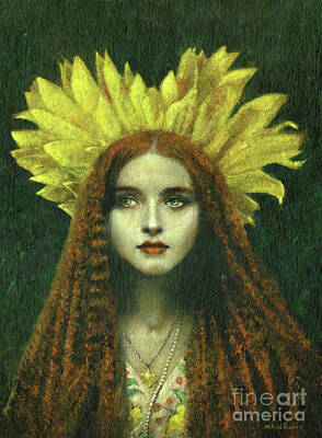 Sunflowers Paintings - Sunflower Girl by Michael Thomas