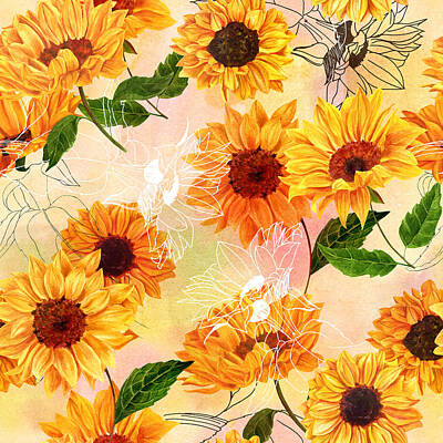 Sunflowers Mixed Media - Sunflower illustration pattern by Julien