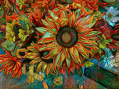 Sunflowers Digital Art - Sunflower on a Rainy Day2 by Carol Lowbeer