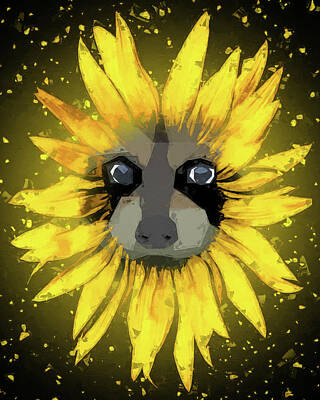 Sunflowers Mixed Media - Sunflower Raccoon by Dan Sproul