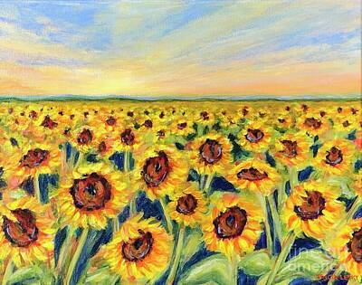 Mountain Paintings - Sunflowers at Sunrise by Tricia Lesky