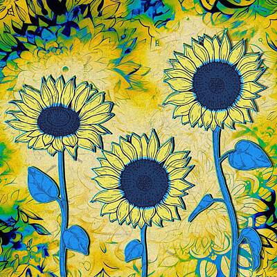 Graduation Hats - Sunflowers - Blue and Yellow by Anastasiya Malakhova
