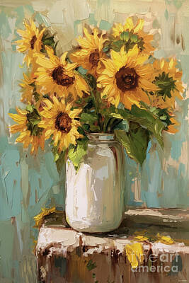 Royalty-Free and Rights-Managed Images - Sunflowers In A Jar by Tina LeCour