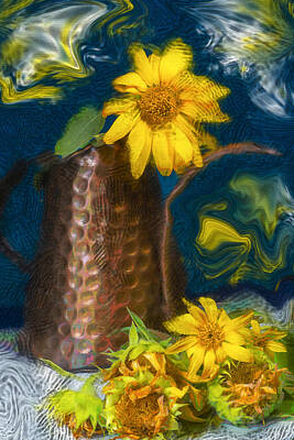 Sunflowers Digital Art - Sunflowers in Copper Watering Can by Cordia Murphy