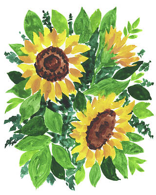 Sunflowers Rights Managed Images - Sunflowers Morning Glow Impressionistic Watercolor  Royalty-Free Image by Irina Sztukowski