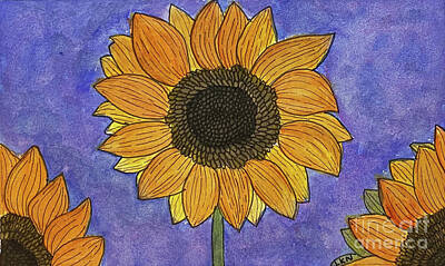 Sunflowers Mixed Media - Sunflowers on Blue by Lisa Neuman