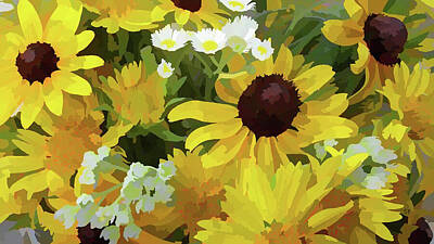 Sunflowers Mixed Media - Sunny Sunflower Bouquet painting by Shelli Fitzpatrick