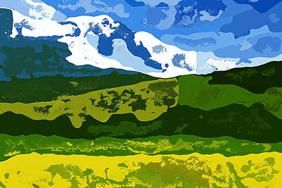 Abstract Landscape Digital Art Rights Managed Images - Sunny Valley Below Snowy Peaks Royalty-Free Image by Jason Mix