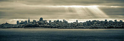 Kim Fearheiley Photography - Sunrays Over San Francisco and The Bay - Sepia by Gregory Ballos