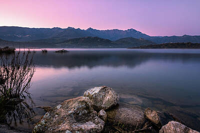 Food And Flowers Still Life Rights Managed Images - Sunrise at Lac de Codole in Corsica Royalty-Free Image by Jon Ingall