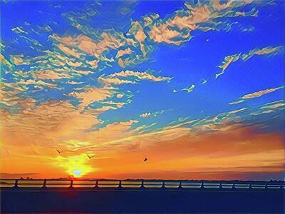 Surrealism Digital Art Rights Managed Images - Sunrise Heading Into Town Royalty-Free Image by Surreal Jersey Shore