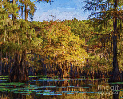 Mammals Mixed Media - Sunrise Reflections in the Swamp by Carol Fox Henrichs