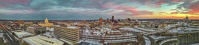 Up Up And Away - Sunset Aerial View Capital Downtown St Paul Minnesota  by Greg Schulz Pictures Over Stillwater