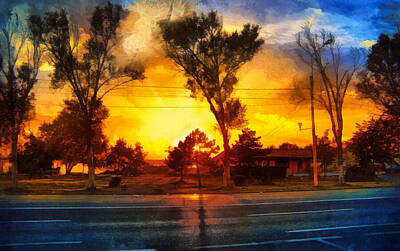 War Ships And Watercraft Posters - Sunset by the highway - digital painting by Nicko Prints