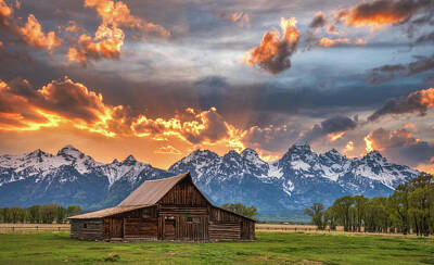 Mountain Royalty-Free and Rights-Managed Images - Sunset on Fire - Moulton Barn by Darren White
