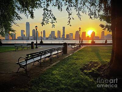Skylines Royalty-Free and Rights-Managed Images - Sunset Over Hudson River by Mioara Andritoiu