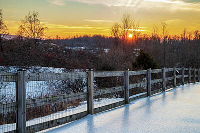 Winter Snowman - Sunset Over the Fence by David Beard