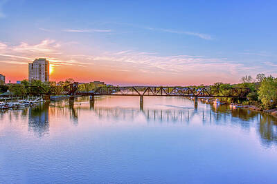 Skylines Rights Managed Images - Sunset Serenity - Augusta Georgia Tranquil River Reflections Royalty-Free Image by Steve Rich