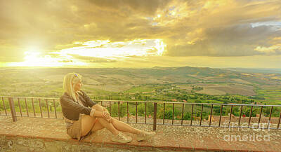 Wine Digital Art Royalty Free Images - sunset Vineyards of Montepulciano Royalty-Free Image by Benny Marty