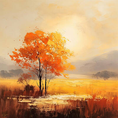 Impressionism Paintings - Sunsets Embrace - Autumn Artwork - Autumn Impressionism by Lourry Legarde