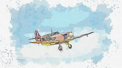 Transportation Paintings - SUPERMARINE SPITFIRE LF Vb in watercolor ca by Ahmet Asar  by Celestial Images