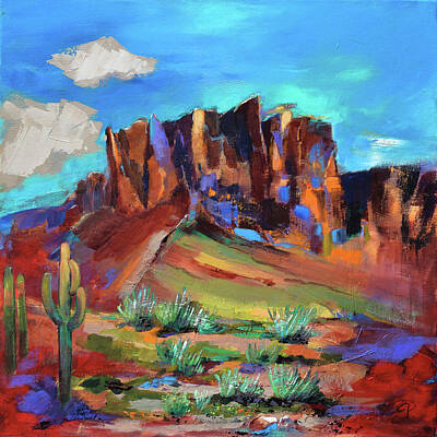 Landmarks Painting Royalty Free Images - Superstition Mountains - Arizona Royalty-Free Image by Elise Palmigiani