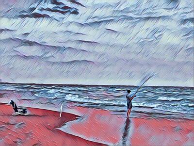 Surrealism Digital Art - Surf Fishing at Sunset by Surreal Jersey Shore