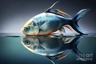 Surrealism Photo Royalty Free Images - surreal image of a fish in and out of water, studio. Ai generate Royalty-Free Image by Joaquin Corbalan