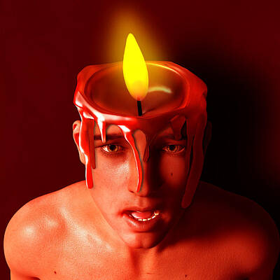 Best Sellers - Surrealism Digital Art - Surreal Man with Candle on Top of His Head by Barroa Artworks