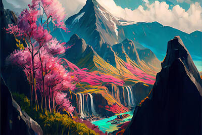 Surrealism Digital Art - Surreal  render  oil  painting  of  fiji  mountain  sp  by Asar Studios by Celestial Images