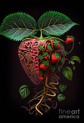 Surrealism Mixed Media Rights Managed Images - Surreal strawberry Royalty-Free Image by Binka Kirova