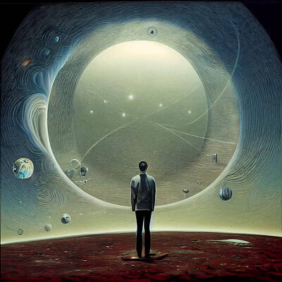 Surrealism Painting Royalty Free Images - Surrealism  Alone  Alone  In  Space  Alone  At  The  Center  O  23eb7655  6455637645563043  64536456 Royalty-Free Image by Celestial Images