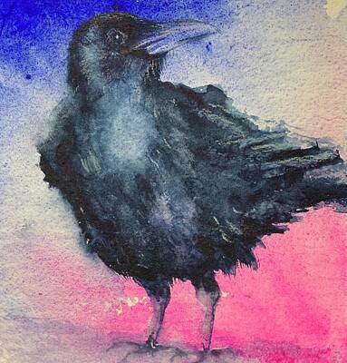 Roses Paintings - Suspicious Crow by Christine Marie Rose