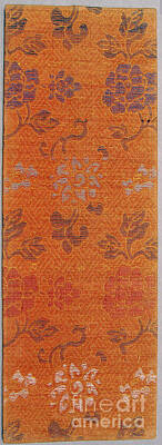 Roses Paintings - Sutra Cover with Alternating Rows of Peonies and Lotus-like Flowers by Shop Ability