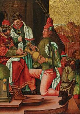 Food And Beverage Signs - Swabian Master circa 1520 Pontius Pilate Washes His Hands based on the Gospel of Matthew by Arpina Shop