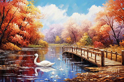 Royalty-Free and Rights-Managed Images - The Swan In Autumn by Tina LeCour