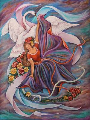 Roses Paintings - Swans Dancing Grace  by Rosie R Carrillo